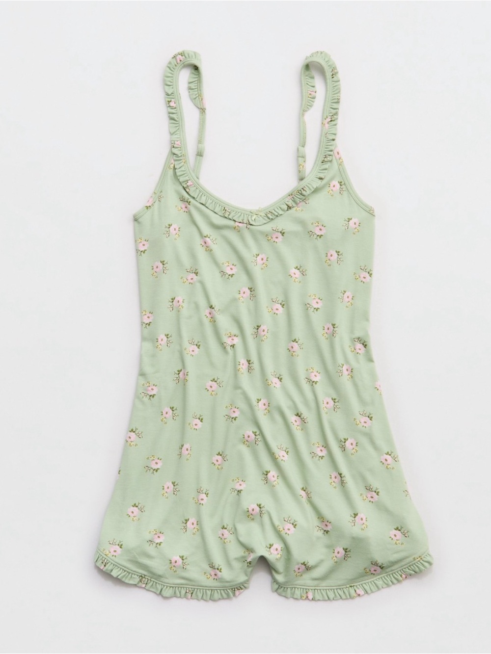 Aerie Real Soft Ruffle Romper - Small - Dusty Sage